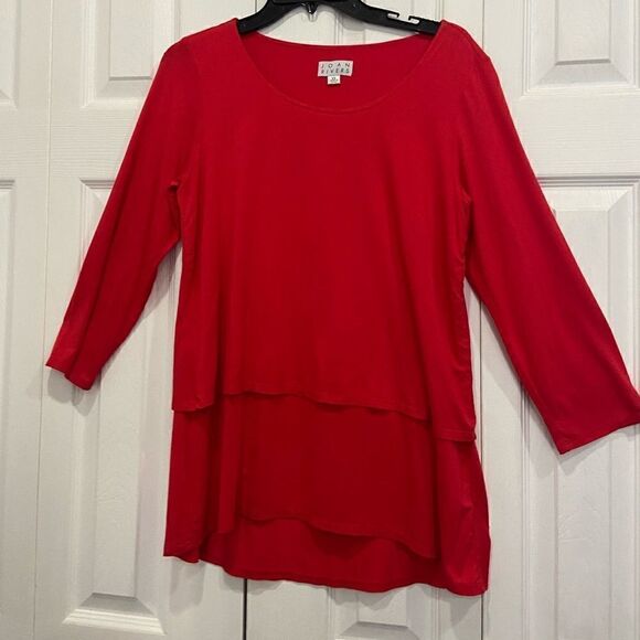 Joan Rivers layered style asymmetrical red tunic size XS fits like an S - Picture 3 of 6